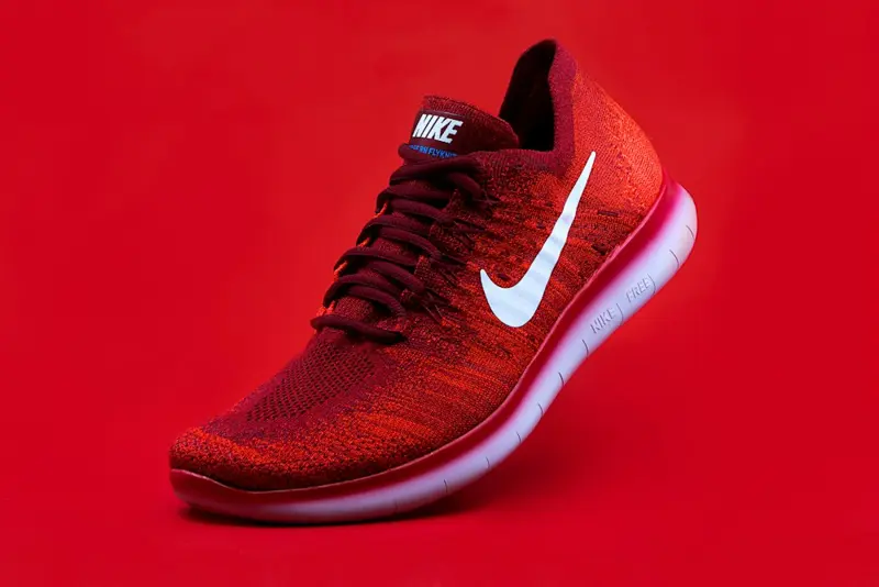 Red sneaker product photograph